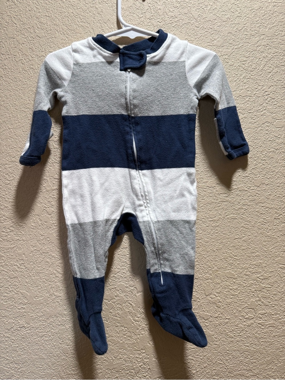 The Honest Company Navy, Gray & White Striped Footed One-Piece